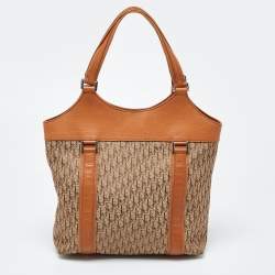 Pre Owned Dior Beige/Orange Oblique Canvas and Leather Vintage Bag