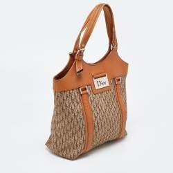 Pre Owned Dior Beige/Orange Oblique Canvas and Leather Vintage Bag