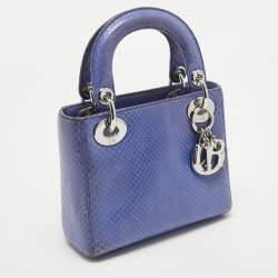Pre Owned Dior Blue Snakeskin Mini Lady Dior Tote