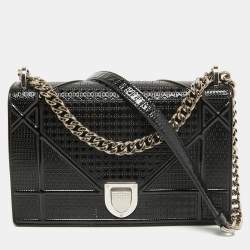 Pre Owned Dior Black Microcannage Patent Leather Medium Diorama Flap Shoulder Bag