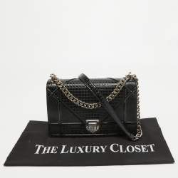 Pre Owned Dior Black Microcannage Patent Leather Medium Diorama Flap Shoulder Bag