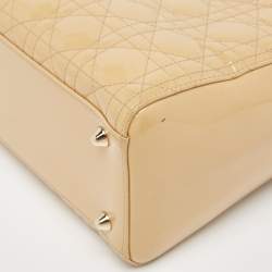 Pre Owned Dior Beige Cannage Patent Leather Large Lady Dior Tote