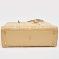 Pre Owned Dior Beige Cannage Patent Leather Large Lady Dior Tote