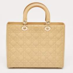 Pre Owned Dior Beige Cannage Patent Leather Large Lady Dior Tote