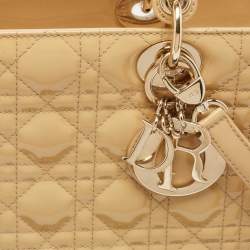 Pre Owned Dior Beige Cannage Patent Leather Large Lady Dior Tote