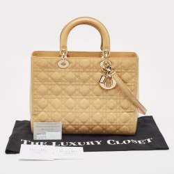 Pre Owned Dior Beige Cannage Patent Leather Large Lady Dior Tote