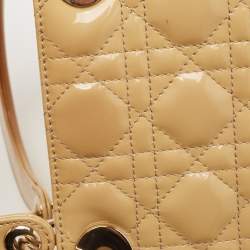 Pre Owned Dior Beige Cannage Patent Leather Large Lady Dior Tote