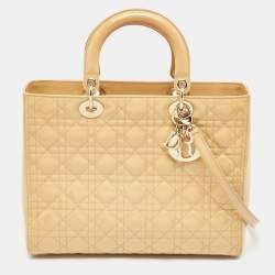 Pre Owned Dior Beige Cannage Patent Leather Large Lady Dior Tote