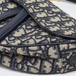 Pre Owned Dior Blue Oblique Canvas and Leather Saddle Bag