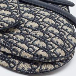 Pre Owned Dior Blue Oblique Canvas and Leather Saddle Bag