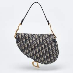 Pre Owned Dior Blue Oblique Canvas and Leather Saddle Bag