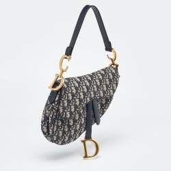 Pre Owned Dior Blue Oblique Canvas and Leather Saddle Bag