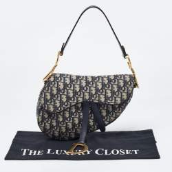 Pre Owned Dior Blue Oblique Canvas and Leather Saddle Bag