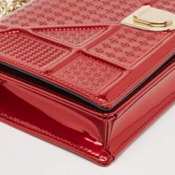 Pre Owned Dior Red Micro Cannage Patent Leather Diorama Wallet On Chain