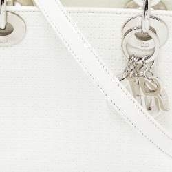 Pre Owned Dior White Microcannage Patent Leather Mini Chain Lady Dior Tote