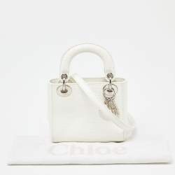 Pre Owned Dior White Microcannage Patent Leather Mini Chain Lady Dior Tote