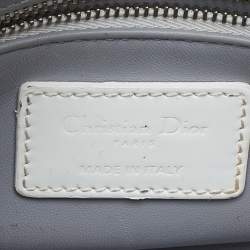 Pre Owned Dior White Microcannage Patent Leather Mini Chain Lady Dior Tote