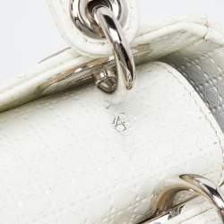 Pre Owned Dior White Microcannage Patent Leather Mini Chain Lady Dior Tote