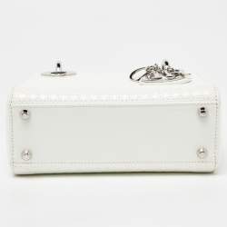 Pre Owned Dior White Microcannage Patent Leather Mini Chain Lady Dior Tote