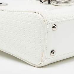 Pre Owned Dior White Microcannage Patent Leather Mini Chain Lady Dior Tote