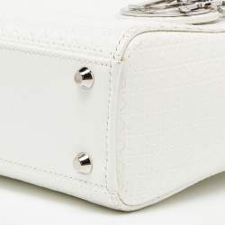 Pre Owned Dior White Microcannage Patent Leather Mini Chain Lady Dior Tote