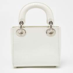 Pre Owned Dior White Microcannage Patent Leather Mini Chain Lady Dior Tote