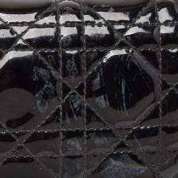 Pre Owned Dior Black Cannage Patent Leather Lady Dior Wallet on Chain