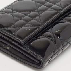 Pre Owned Dior Black Cannage Patent Leather Lady Dior Wallet on Chain