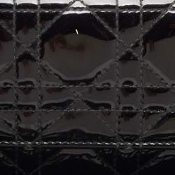 Pre Owned Dior Black Cannage Patent Leather Lady Dior Wallet on Chain