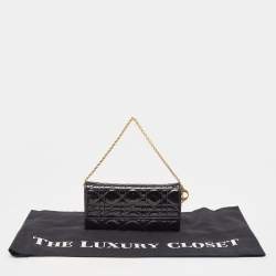 Pre Owned Dior Black Cannage Patent Leather Lady Dior Wallet on Chain