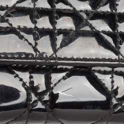 Pre Owned Dior Black Cannage Patent Leather Lady Dior Wallet on Chain