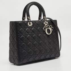 Dior Black Cannage Leather Large Lady Dior Tote