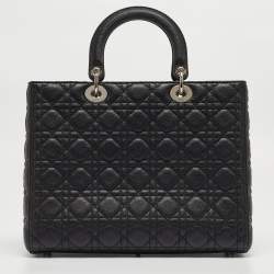 Dior Black Cannage Leather Large Lady Dior Tote