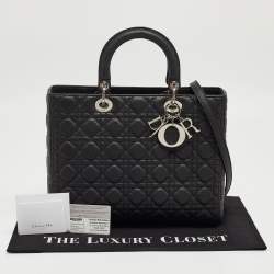 Dior Black Cannage Leather Large Lady Dior Tote