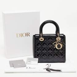 Pre Owned Dior Black Cannage Patent Leather Medium Lady Dior Tote