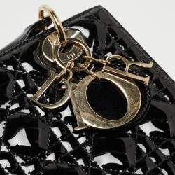 Pre Owned Dior Black Cannage Patent Leather Medium Lady Dior Tote