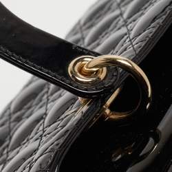 Pre Owned Dior Black Cannage Patent Leather Medium Lady Dior Tote