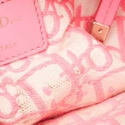 Pre Owned Dior Pink/Natural Wicker and Embroidered Canvas Medium Lady Dior Tote