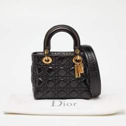 Pre Owned Dior Black Cannage Leather Small Supple Lady Dior Tote
