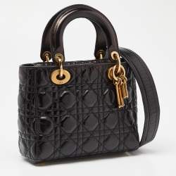 Pre Owned Dior Black Cannage Leather Small Supple Lady Dior Tote