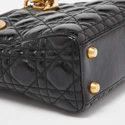Pre Owned Dior Black Cannage Leather Small Supple Lady Dior Tote
