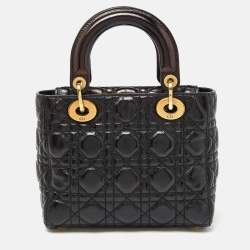 Pre Owned Dior Black Cannage Leather Small Supple Lady Dior Tote