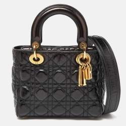 Pre Owned Dior Black Cannage Leather Small Supple Lady Dior Tote