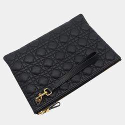 Pre Owned Dior Black Cannage Leather Large Caro Clutch Bag