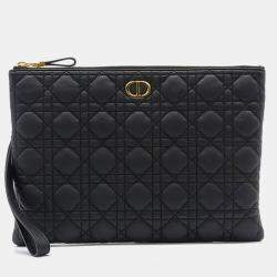 Pre Owned Dior Black Cannage Leather Large Caro Clutch Bag