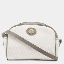 Pre Owned Dior White/Grey Honeycomb Coated Canvas Shoulder Bag