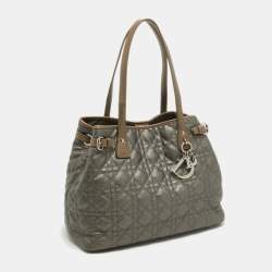 Pre Owned Dior Grey/Metallic Brown Coated Canvas and Leather Small Panarea Tote