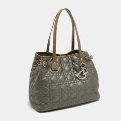 Dior Grey/Metallic Brown Coated Canvas and Leather Small Panarea Tote