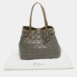 Pre Owned Dior Grey/Metallic Brown Coated Canvas and Leather Small Panarea Tote