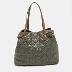 Dior Grey/Metallic Brown Coated Canvas and Leather Small Panarea Tote